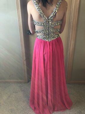 Embellished Back Cutout Pink Prom Dress